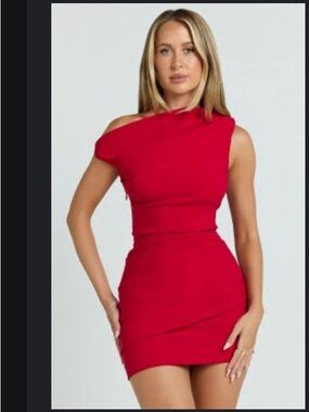 Showpo Red One-Shoulder Bodycon Mini Dress